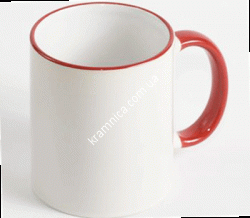 Чашка керамическая для сублимации с цветным ободком и ручкой (Красная), 330мл