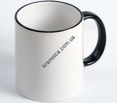 Чашка керамическая для сублимации с цветным ободком и ручкой (Чёрная), 330мл