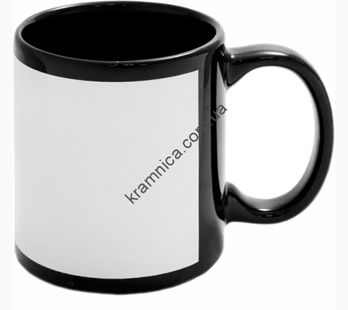 Чашка керамическая для сублимации с белым окном для печати (Чёрная), 330мл