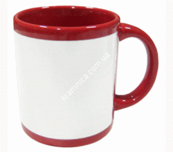 Чашка керамическая для сублимации с белым окном для печати (Красная), 330мл