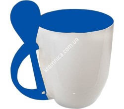 Чашка керамическая для сублимации с цветной внутренней частью и цветной ложкой (Синяя), 350мл