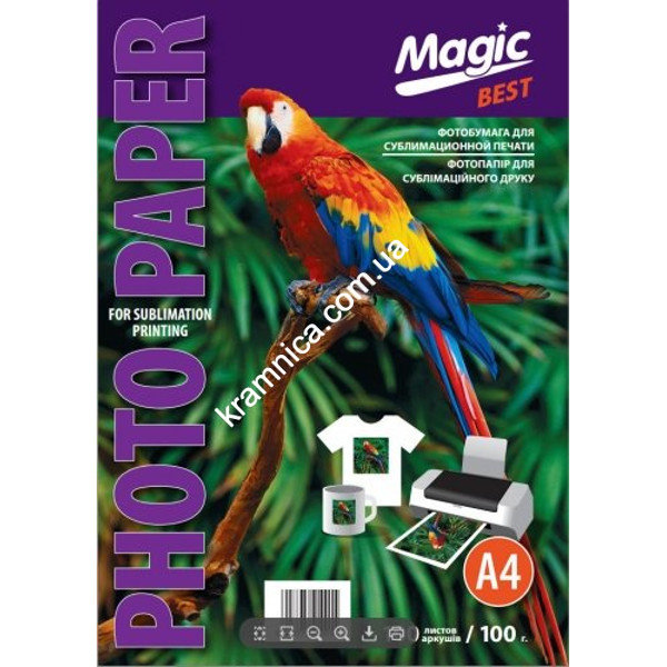Сублимационная бумага А4, 100 г/м, 100л (BEST) Magic Сублимационная бумага А4, 100 г/м, 100л (BEST) Magic Краткое описание фотобумаги:
Наименование фотобумаги: Сублимационная бумага А4, 100 г/м, 100л (BEST) Magic
Код фотобумаги:
Производитель фотобумаги: Magic
Количество листов фотобумаги в пачке: 100л
Формат фотобумаги: А4
Ширина / Длина фотобумаги: 297х210мм
Плотность фотобумаги: 100г/м
Тип покрытия фотобумаги: сублимационная
Дополнительные характеристики: Сублимационная бумага обеспечивает высокое разрешение при фотопечати, поэтому рисунки на ткани получаются с максимально точной и стойкой цветопередачей. Благодаря термоустойчивой клеевой основе и ровной поверхности, фотобумага гарантирует прочное сочетание с неровными поверхностями при небольших температурах