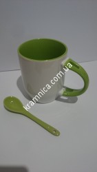 Чашка керамическая для сублимации цветная внутри и ручка + ложка, 330мл, серия BEST