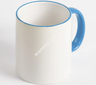 Чашка керамическая для сублимации с цветным ободком и ручкой (Синяя), 330мл