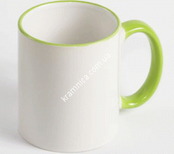 Чашка керамическая для сублимации с цветным ободком и ручкой (Салатовая), 330мл
