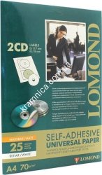Фотопапір самоклеючий А4, 70г/м, для CD-дисків (D117/ D18мм) матовий, 25л (2101013) Lomond