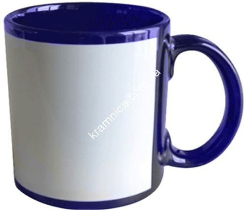 Чашка керамическая для сублимации с белым окном для печати (Синяя), 330мл