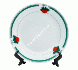Тарелка для сублимации белая с зеленым орнаментом и клубникой, 200мм
