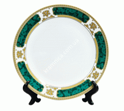Тарелка для сублимации белая с зелено-золотистым орнаментом, 200мм